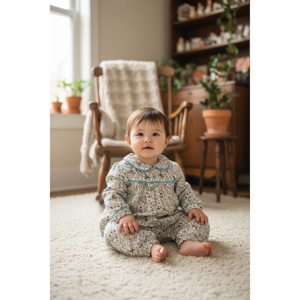 Babeeni Baby Girl Floral Romper One-Piece Long Sleeve Peter‎ Pan 9M Cottagecore